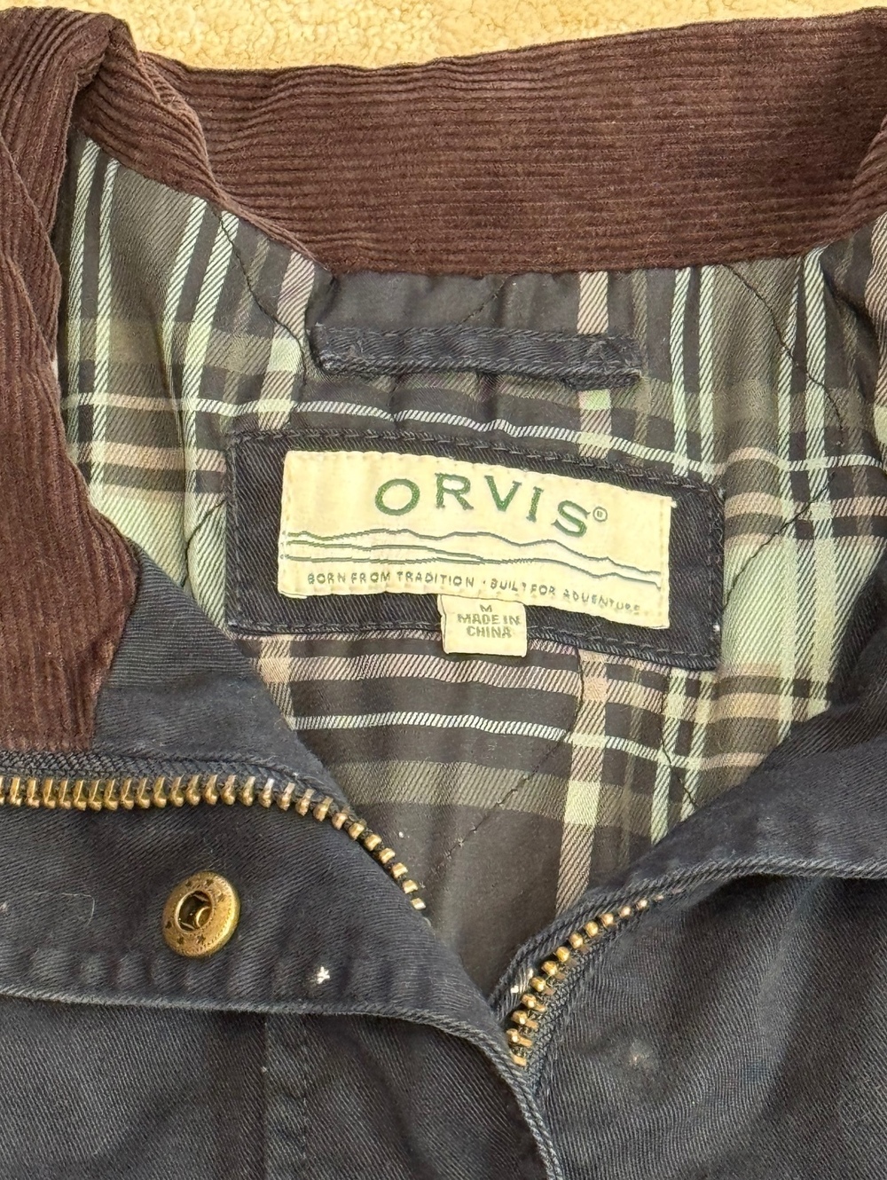 Orvis Womens M Barn Field Jacket Navy Corduroy Collar Plaid Lined Chore Coat - Picture 3 of 6